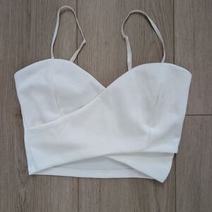 Carolina Collection White Wrap-Front Spaghetti Strap Crop Top - Women